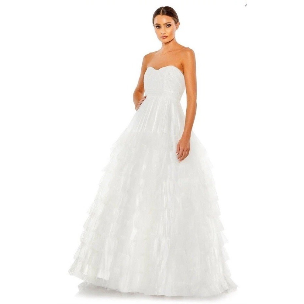 Mac Duggal 67999 Ruffle Skirt Strapless Dress Size‎ 4 Wedding White Formal